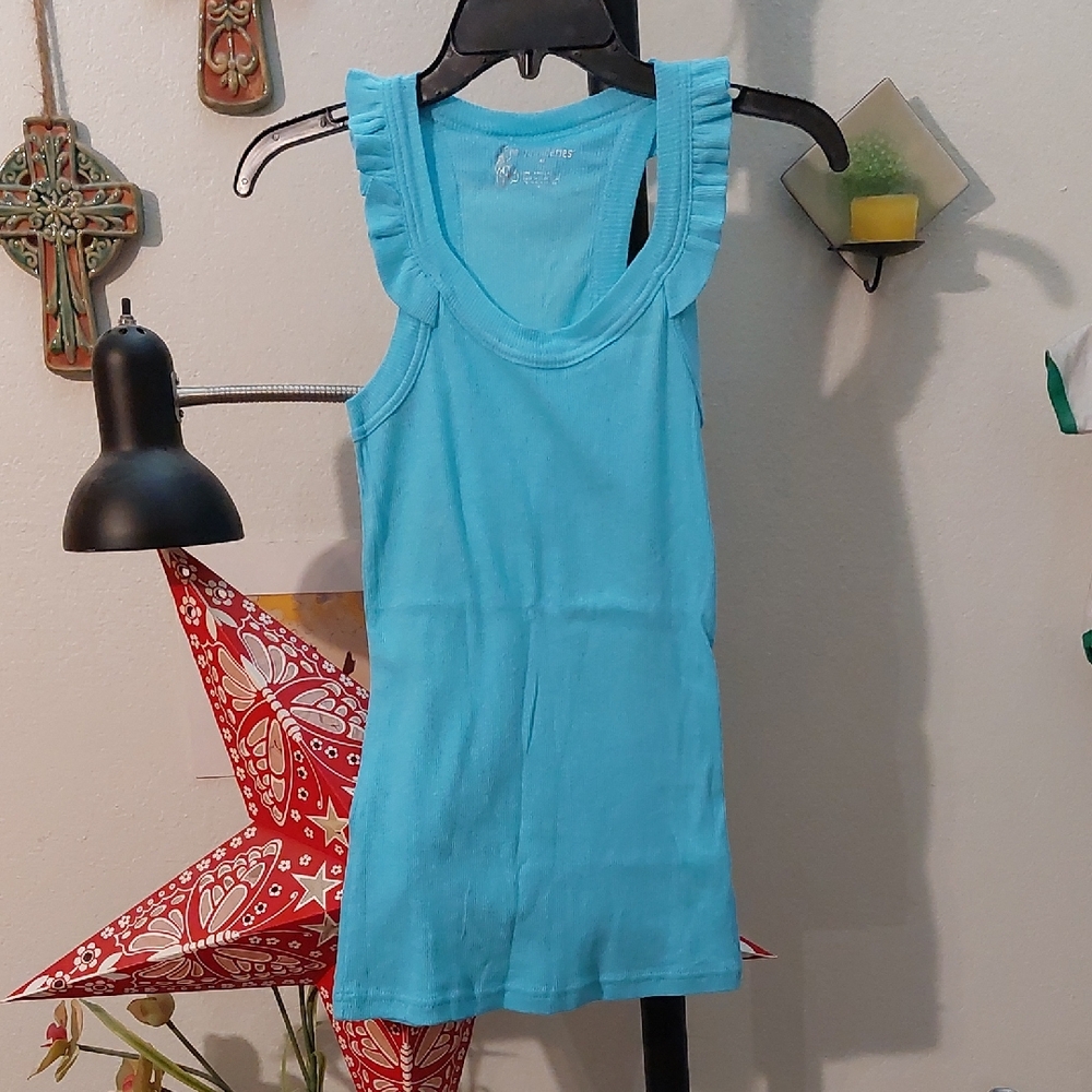 Baby Blue Tank Top With Ruffle Straps